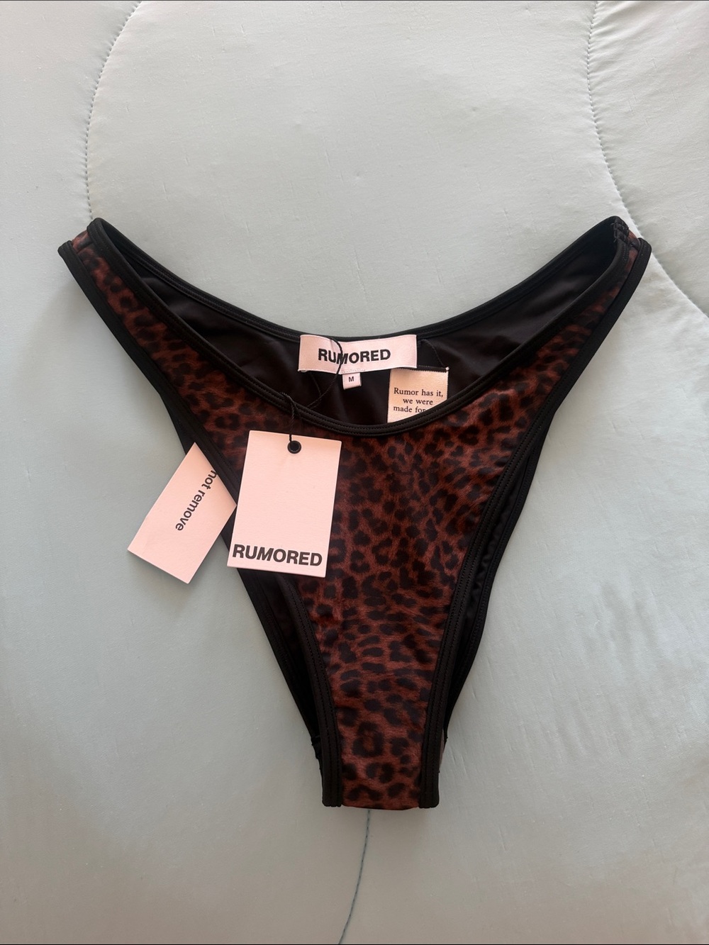 Rumored Brown Leopard Print Fatale High-Cut Bikini Bottom with Black Trim